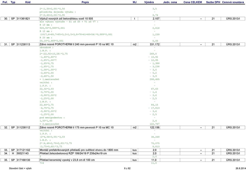 (1017,6+49,7+85+3,2+1,5+3,8+78+41+60+54)*0,889*0,001 1,239 R 20 mm : 20,10*2,469*0,001 0,05 31.