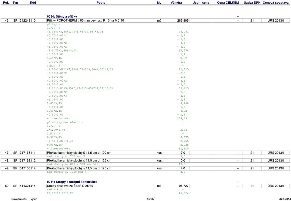 N.P. : (1,56+1,68*2+7,15+1,71+2*3,64+1,00)*3,75 82,725-0,70*2,00*2-2,8-0,80*2,00-1,6-0,90*2,00*2-3,6-1,25*2,00-2,5 (1,80+3,85+3,95+2,23+2*5,45+2*1,93)*3,75