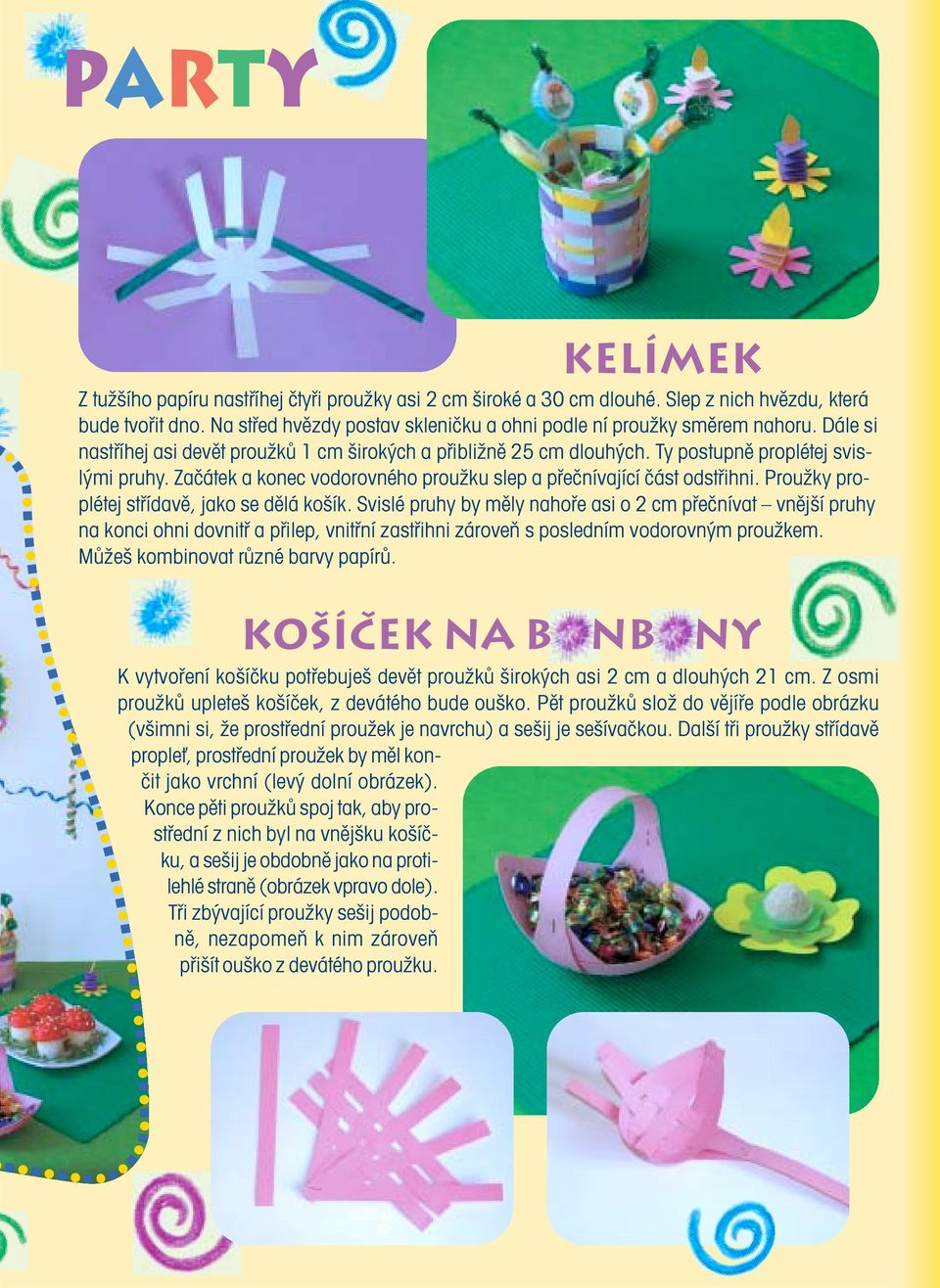 Začátek a konec vodorovného proužku slep a přečnívající část odstřihni. Proužky proplétej střídavě, jako se dělá košík.