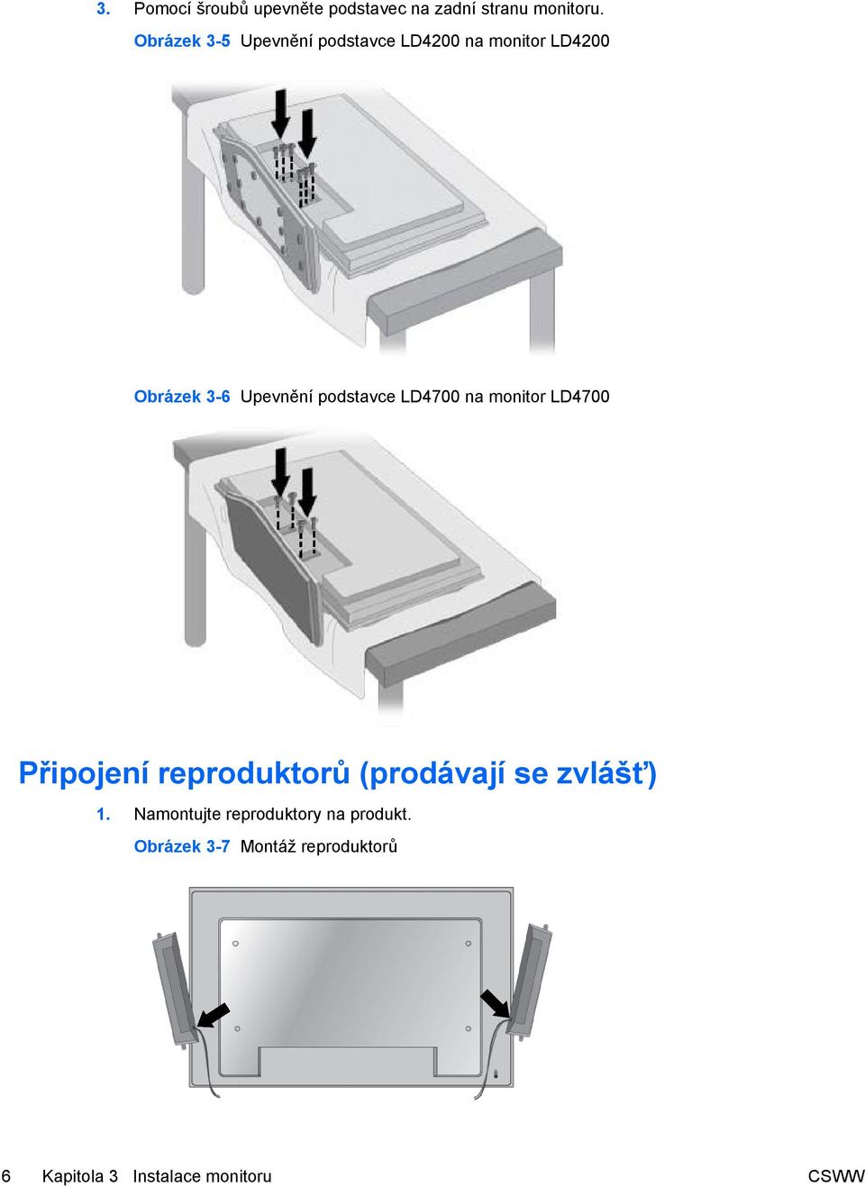 podstavce LD4700 na monitor LD4700 Připojení reproduktorů (prodávají se zvlášť) 1.