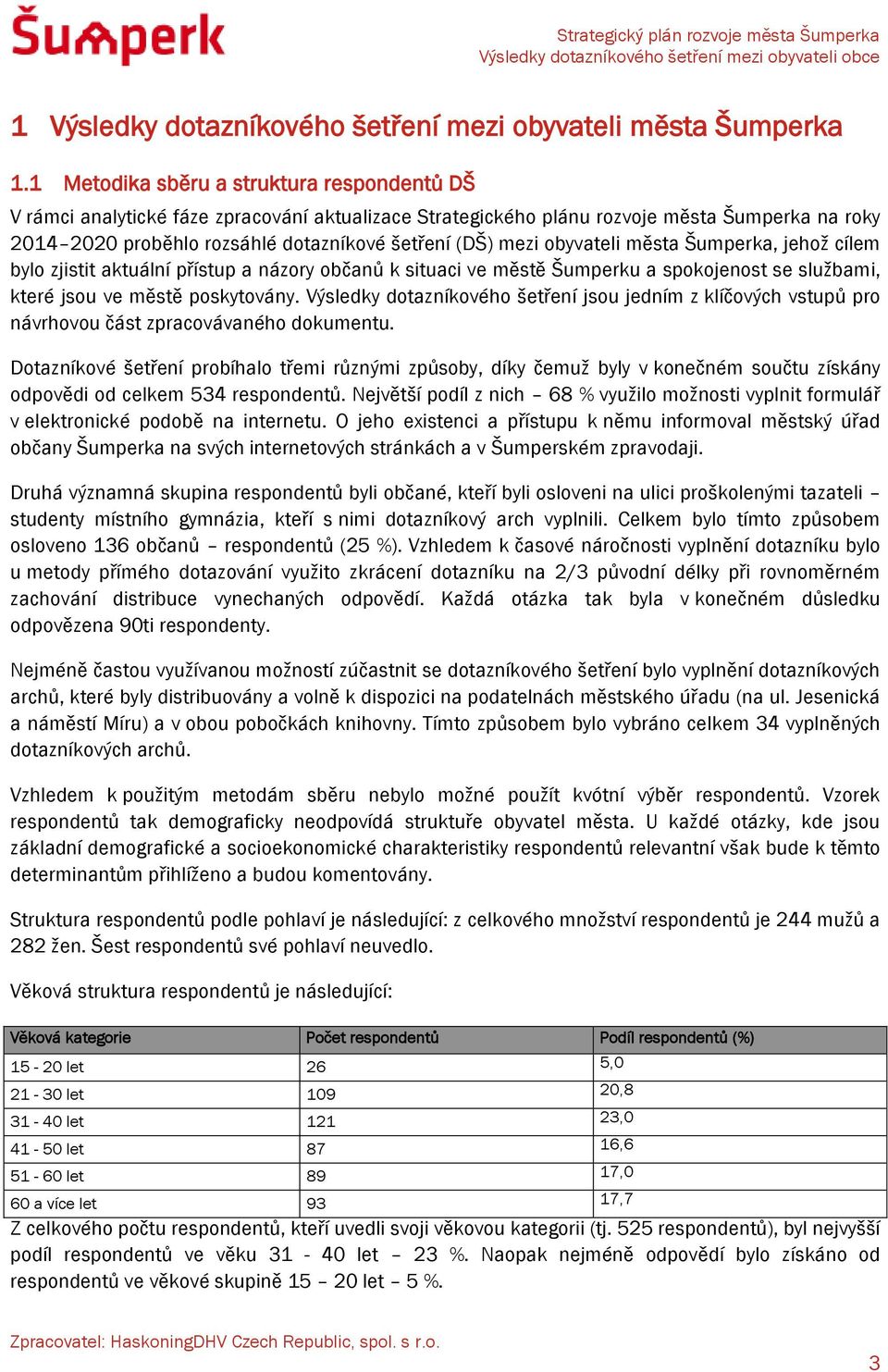 obyvateli města Šumperka, jehož cílem bylo zjistit aktuální přístup a názory občanů k situaci ve městě Šumperku a spokojenost se službami, které jsou ve městě poskytovány.