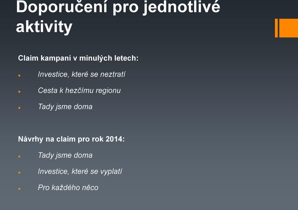 hezčímu regionu Tady jsme doma Návrhy na claim pro rok