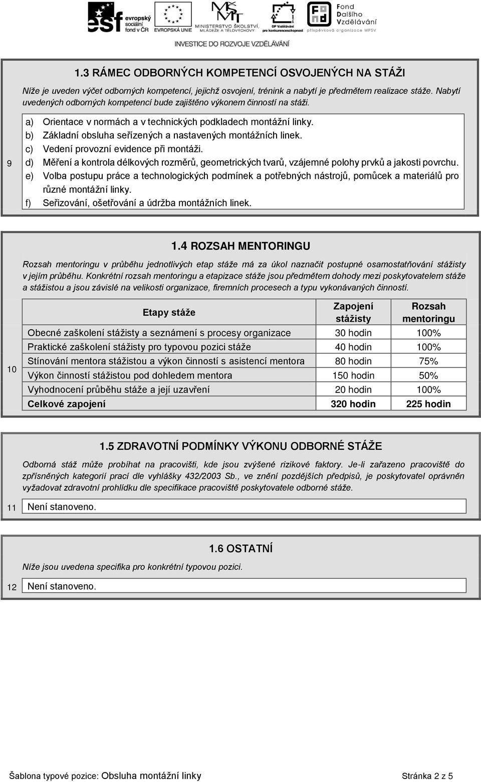 b) Základní obsluha seřízených a nastavených montážních linek. c) Vedení provozní evidence při montáži.