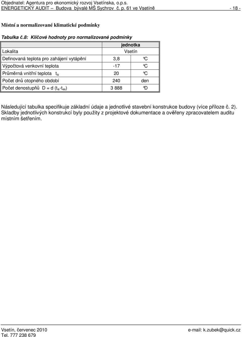 Průměrná vnitřní teplota t is 20 C Počet dnů otopného období 240 den Počet denostupňů D = d (t is -t es ) 3 888 D Následující tabulka specifikuje