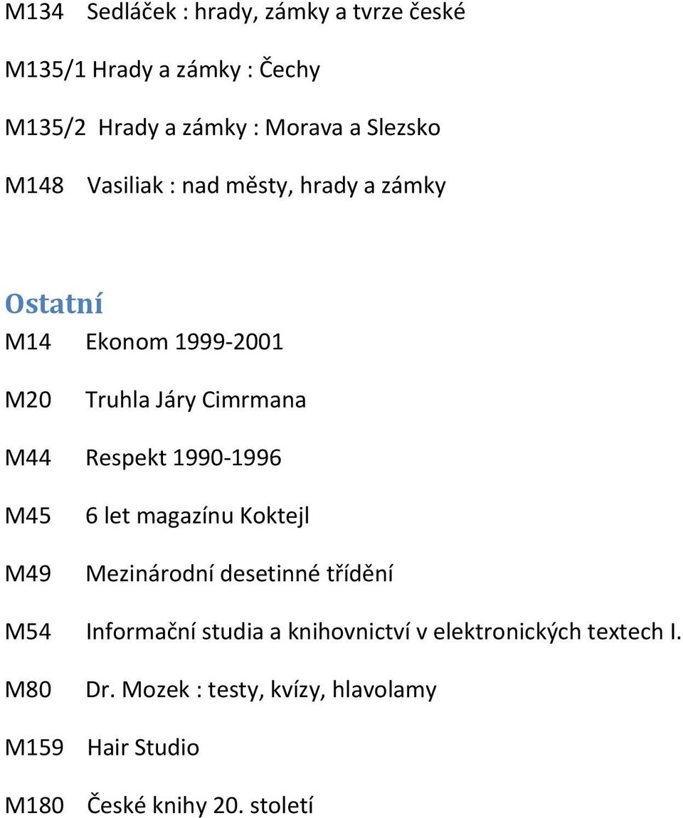 Respekt 1990-1996 M45 M49 6 let magazínu Koktejl Mezinárodní desetinné třídění M54 Informační studia a