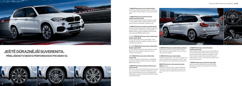 Podtrhuje individualitu a exkluzivitu vozu. 6 BMW M Performance karbonový přední spoiler Karbonový přední spoiler podtrhuje výkonný design vozu. Je ručně vyráběn za % karbonu.