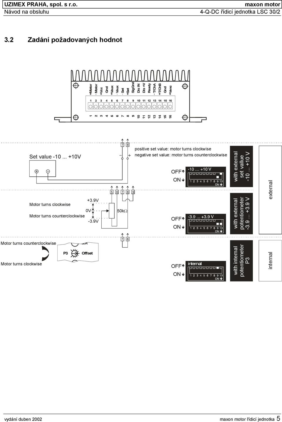 .. 0V 3.9V Motor turns clockwise 0V Motor turns counterclockwise -3.