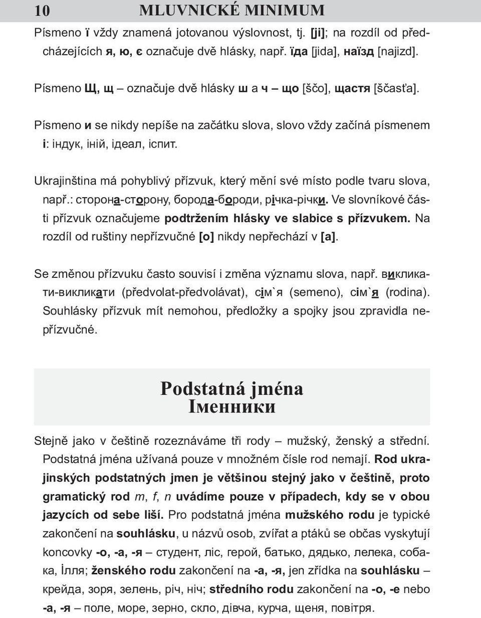 Ukrajinština má pohyblivý přízvuk, který mění své místo podle tvaru slova, např.: сторонa-сторону, бородa-бороди, рiч кa-рiчки.