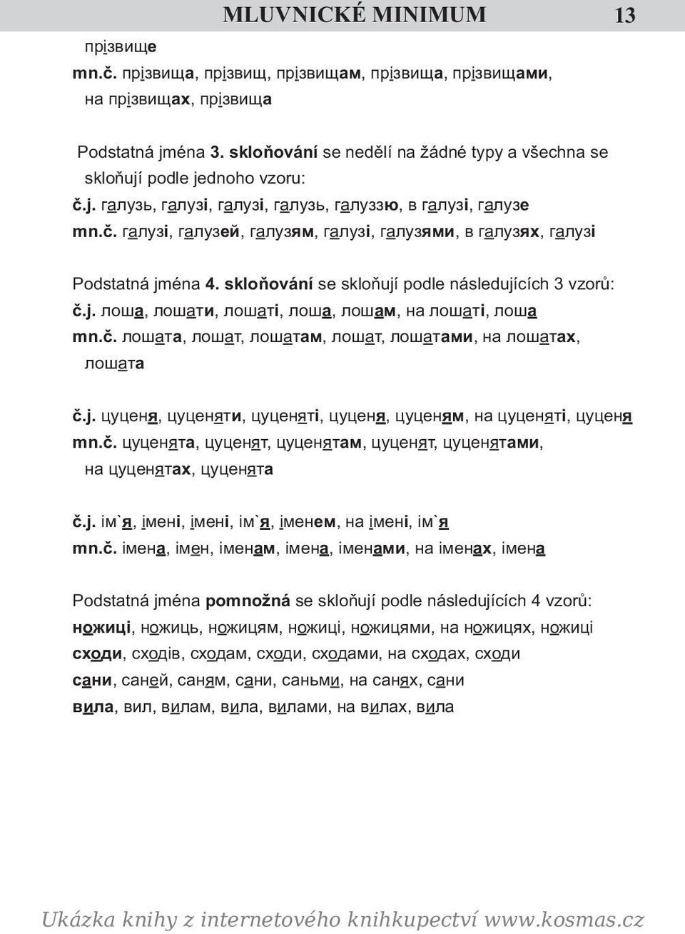 skloňování se skloňují podle následujících 3 vzorů: č.j. лошa, лошaти, лошaтi, лошa, лошaм, нa лошaтi, лошa mn.č. лошaтa, лошaт, лошaтaм, лошaт, лошaтaми, нa лошaтaх, лошaтa č.j. цуценя, цуценяти, цуценятi, цуценя, цуценям, нa цуценятi, цуценя mn.