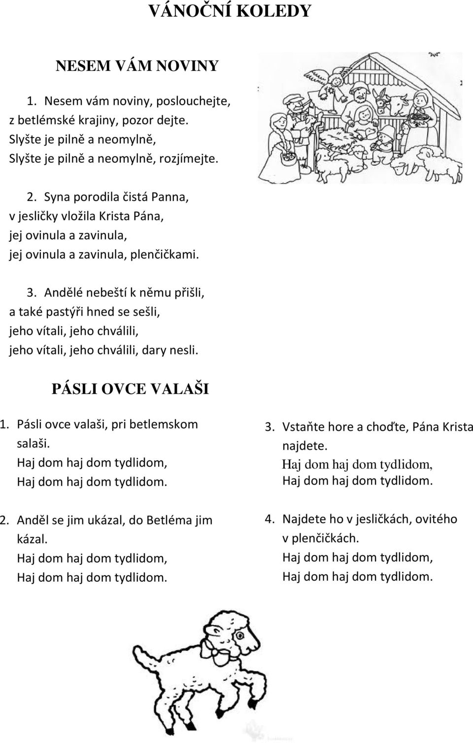 Syna porodila čistá Panna, v jesličky vložila Krista Pána, jej ovinula a zavinula, jej ovinula a zavinula, plenčičkami. 3.
