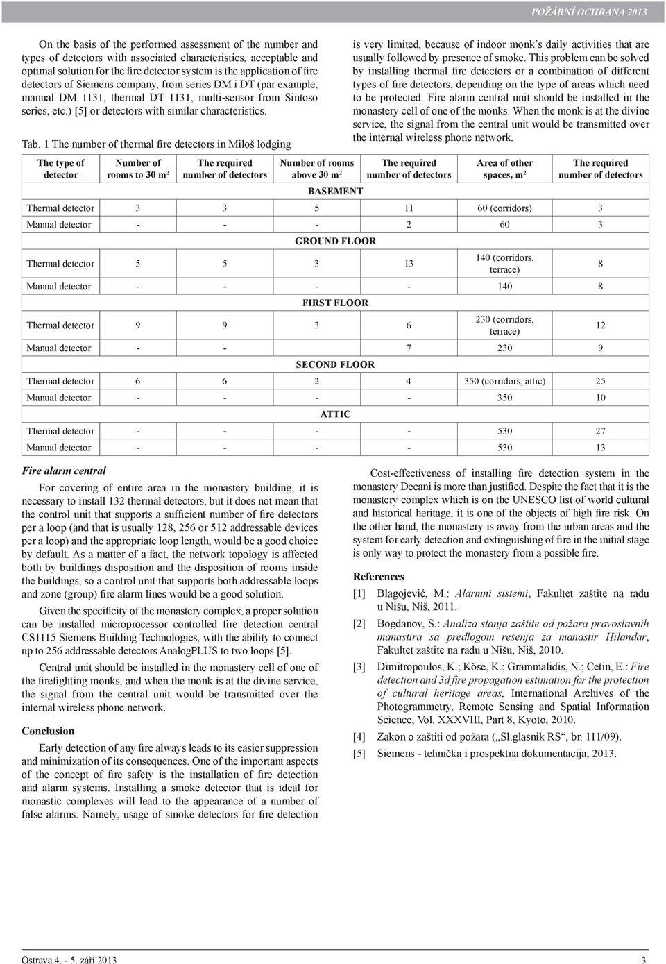 1 The number of thermal fire detectors in Miloš lodging The type of detector Number of rooms to 30 m 2 The required number of detectors Number of rooms above 30 m 2 is very limited, because of indoor