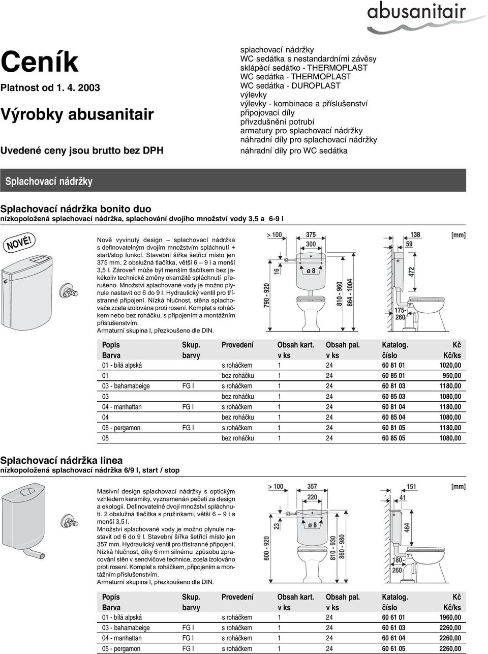 výlevky - kombinace a příslušenství připojovací díly přivzdušnění potrubí armatury pro splachovací nádržky náhradní díly pro splachovací nádržky náhradní díly pro WC sedátka Splachovací nádržky