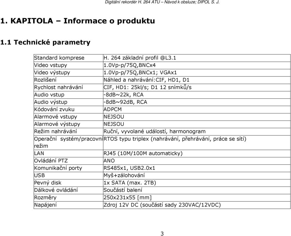 264 základní profil @L3.1 1.0Vp-p/75Q,BNCx4 1.