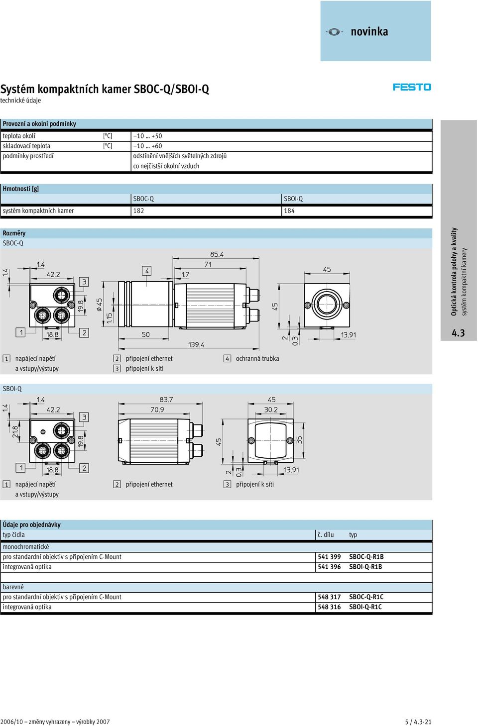 napětí a vstupy/výstupy 2 připojení ethernet 3 připojení k síti Údaje pro objednávky typ čidla č.