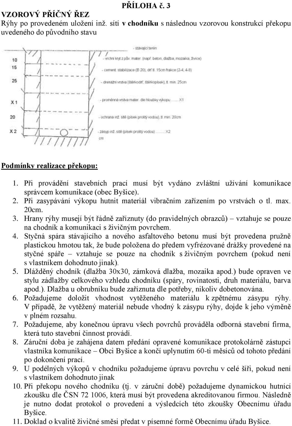 3. Hrany rýhy musejí být řádně zaříznuty (do pravidelných obrazců) vztahuje se pouze na chodník a komunikaci s živičným povrchem. 4.