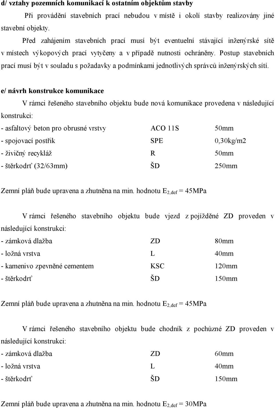 Postup stavebních prací musí být v souladu s požadavky a podmínkami jednotlivých správců inženýrských sítí.