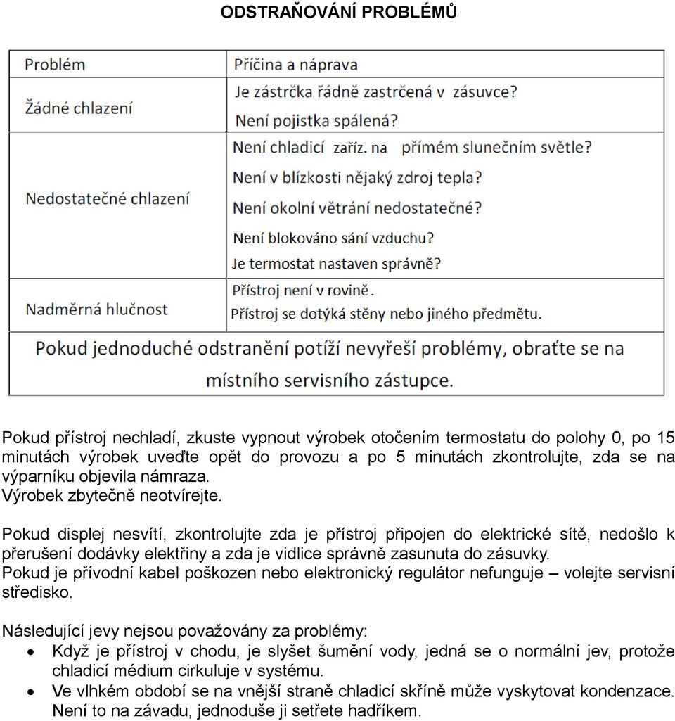 Pokud displej nesvítí, zkontrolujte zda je přístroj připojen do elektrické sítě, nedošlo k přerušení dodávky elektřiny a zda je vidlice správně zasunuta do zásuvky.