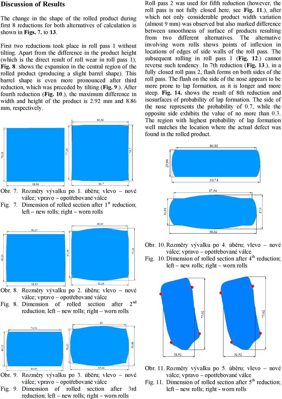 shows the expansion in the central region of the rolled product (producing a slight barrel shape). This barrel shape is even more pronounced after third reduction, which was preceded by tilting (Fig.
