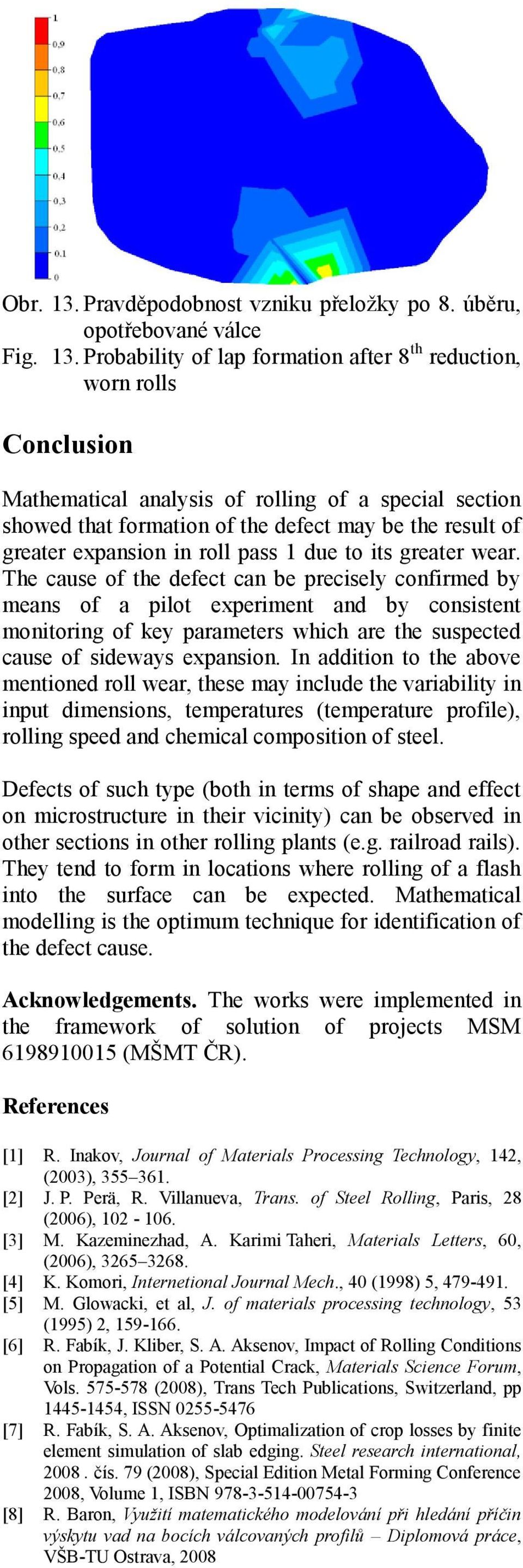 Probability of lap formation after 8 th reduction, worn rolls Conclusion Mathematical analysis of rolling of a special section showed that formation of the defect may be the result of greater
