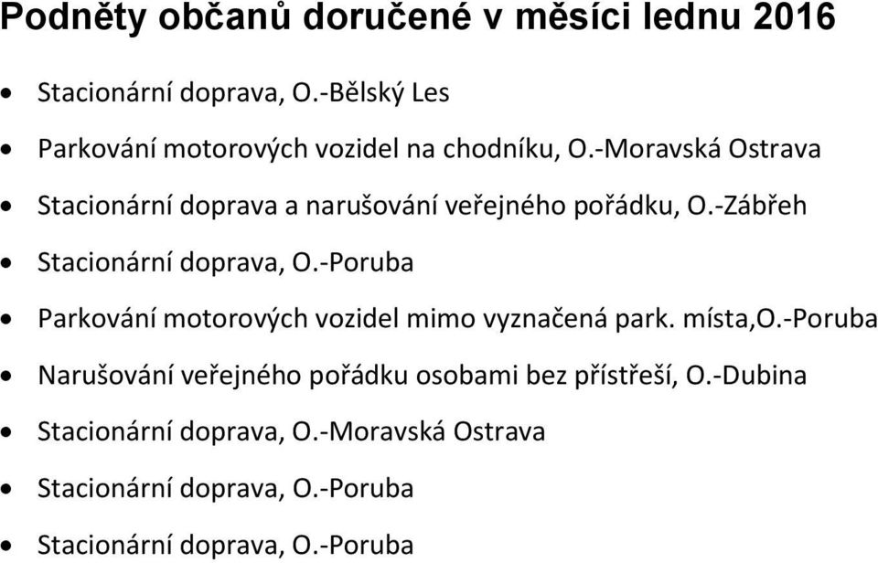 -Moravská Ostrava Stacionární doprava a narušování veřejného pořádku, O.-Zábřeh Stacionární doprava, O.