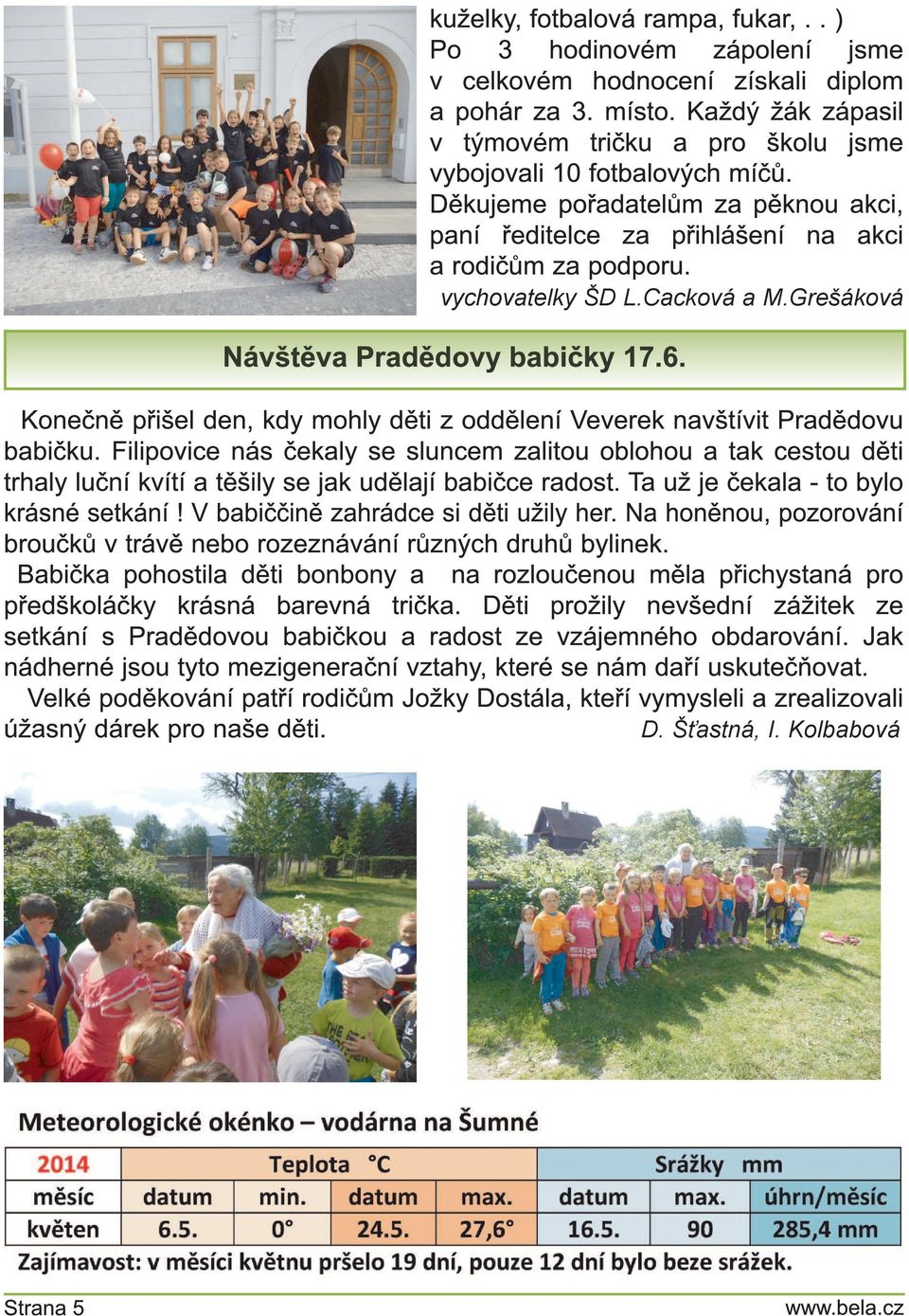 Cacková a M.Grešáková Návštěva Pradědovy babičky 1 7.6. Konečně přišel den, kdy mohly děti z oddělení Veverek navštívit Pradědovu babičku.