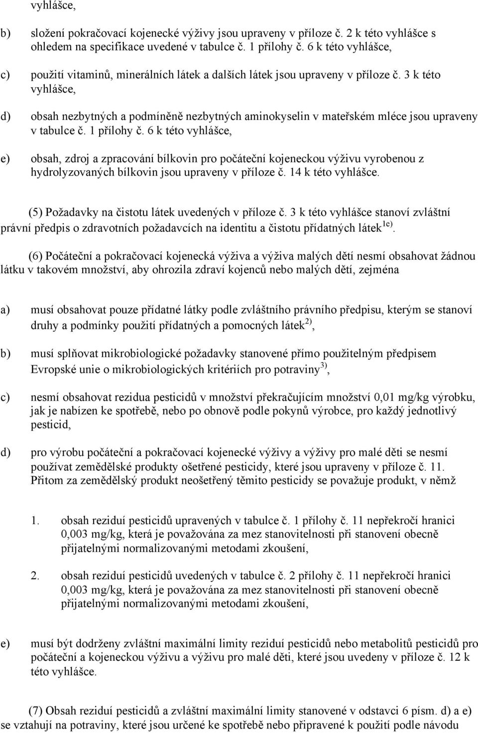 3 k této vyhlášce, obsah nezbytných a podmíněně nezbytných aminokyselin v mateřském mléce jsou upraveny v tabulce č. 1 přílohy č.