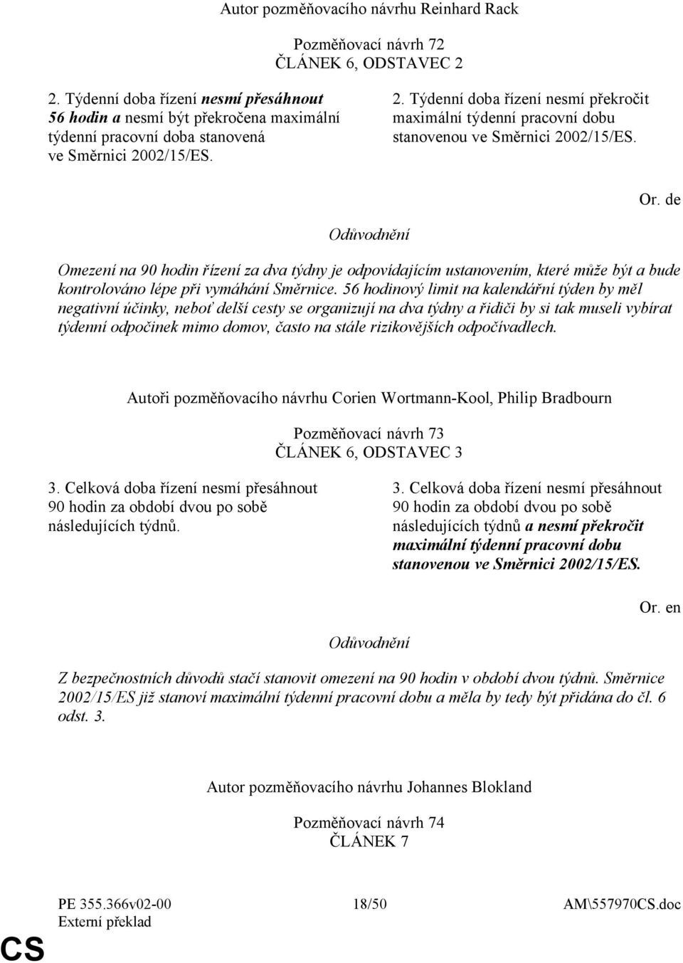 02/15/ES. 2. Týdenní doba řízení nesmí překročit maximální týdenní pracovní dobu stanovenou ve Směrnici 2002/15/ES.