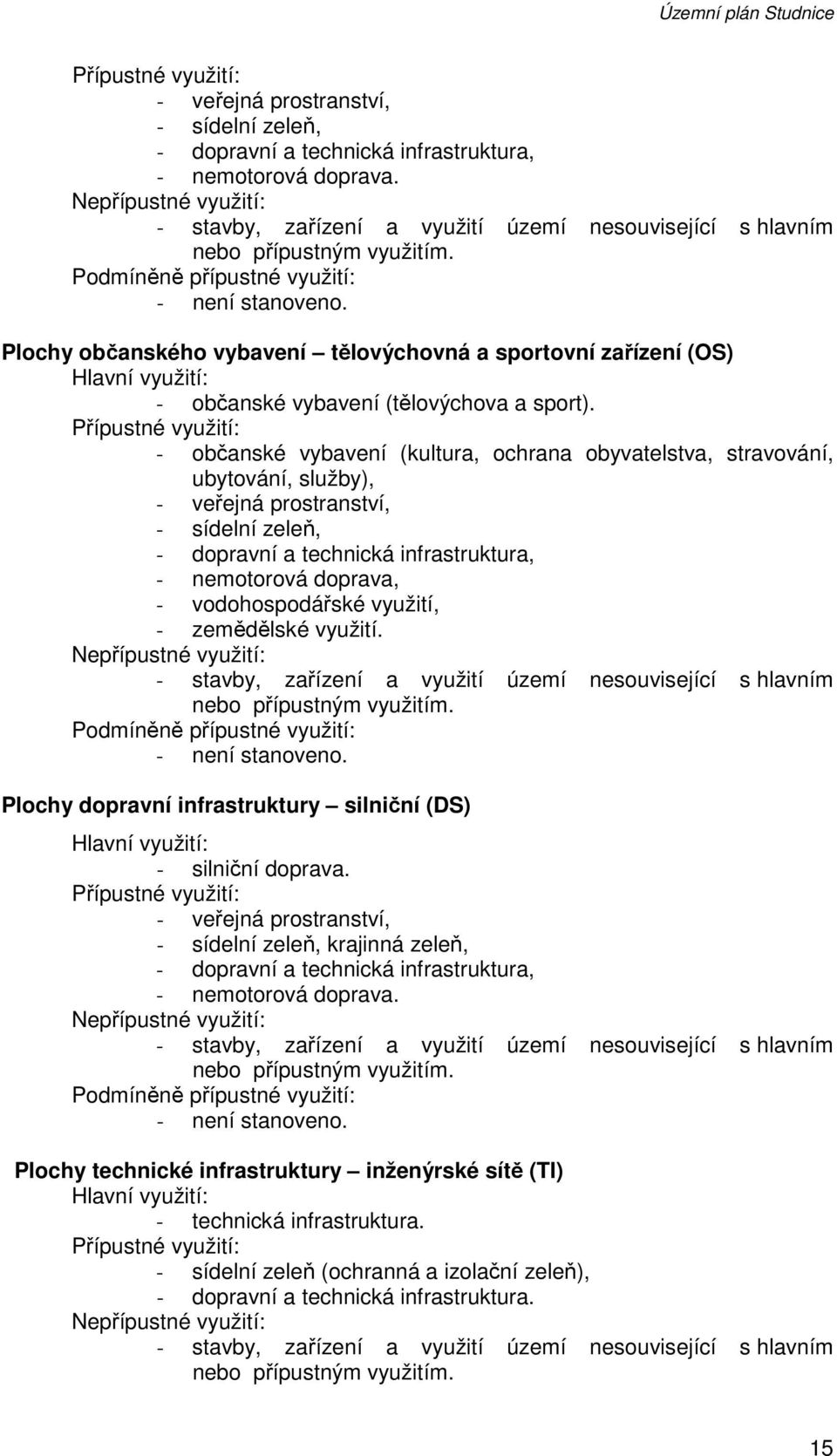 Plochy občanského vybavení tělovýchovná a sportovní zařízení (OS) Hlavní využití: - občanské vybavení (tělovýchova a sport).