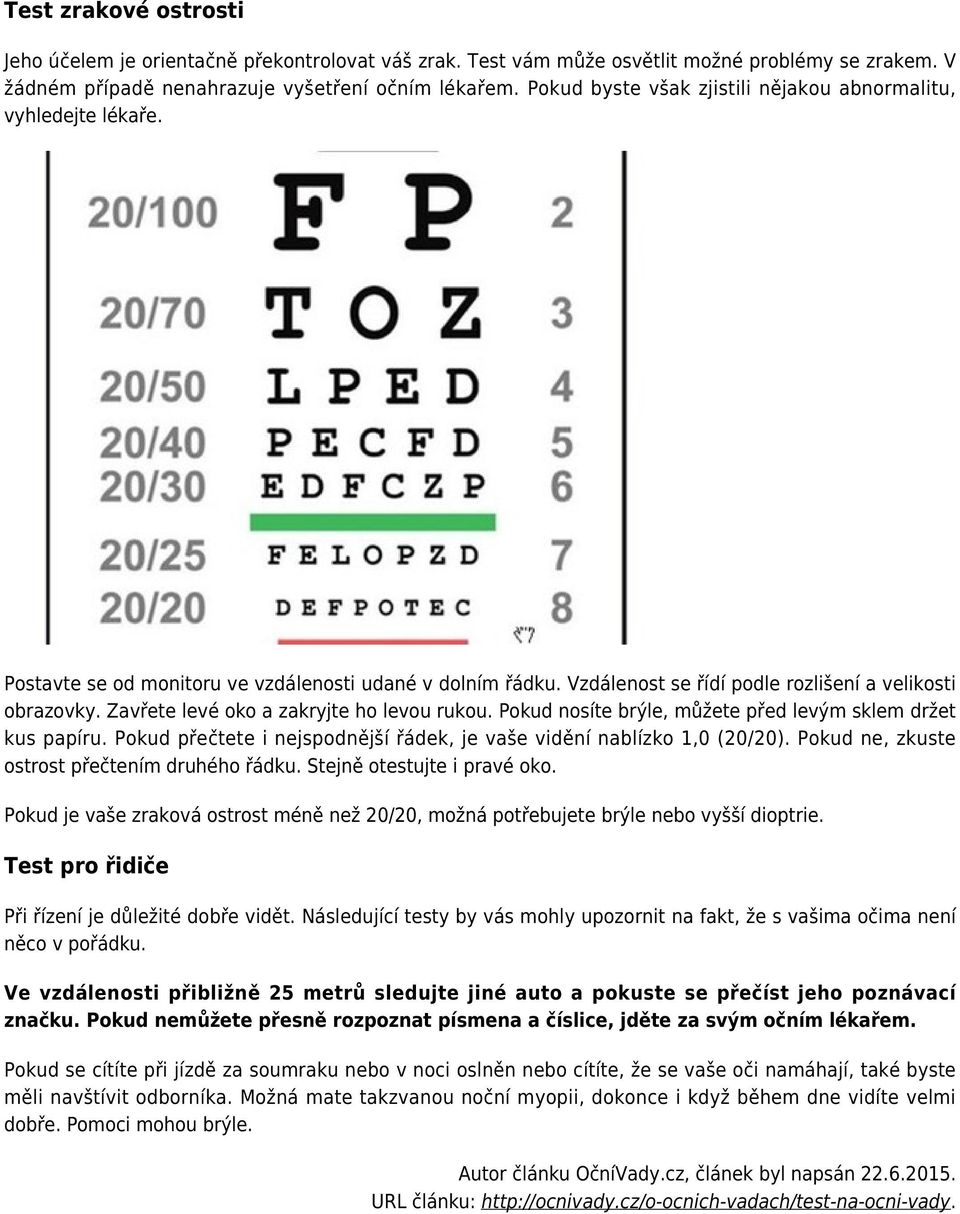 Test na oční vady. Test krátkozrakosti - jak vidíte na blízko? - PDF Free  Download
