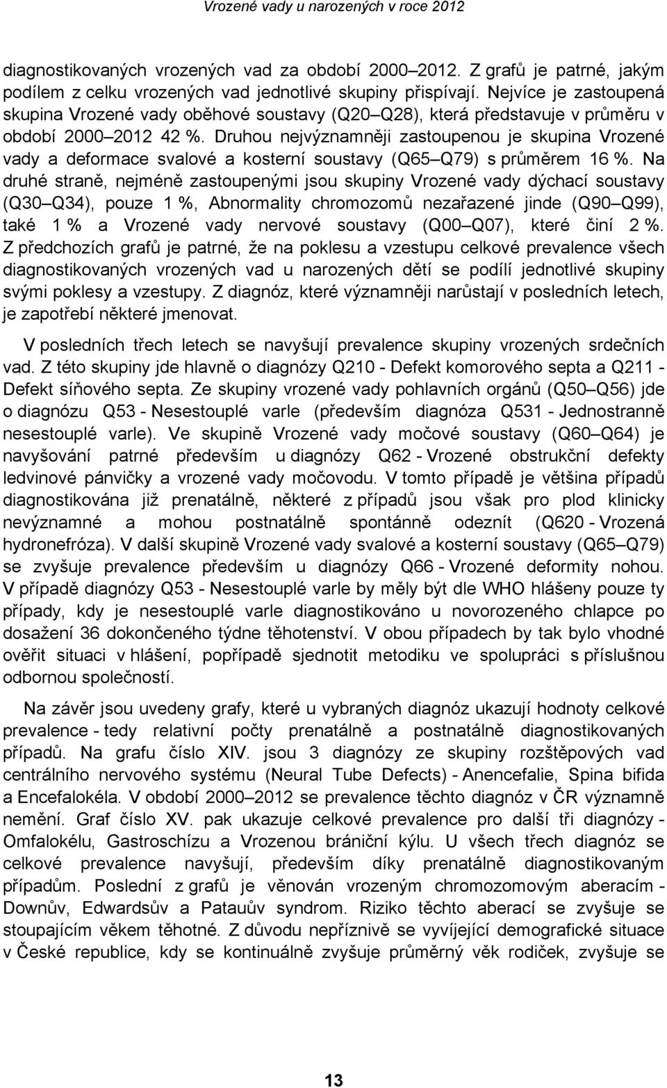 Druhou nejvýznamněji zastoupenou je skupina Vrozené vady a deformace svalové a kosterní soustavy (Q65 Q79) s průměrem 16 %.