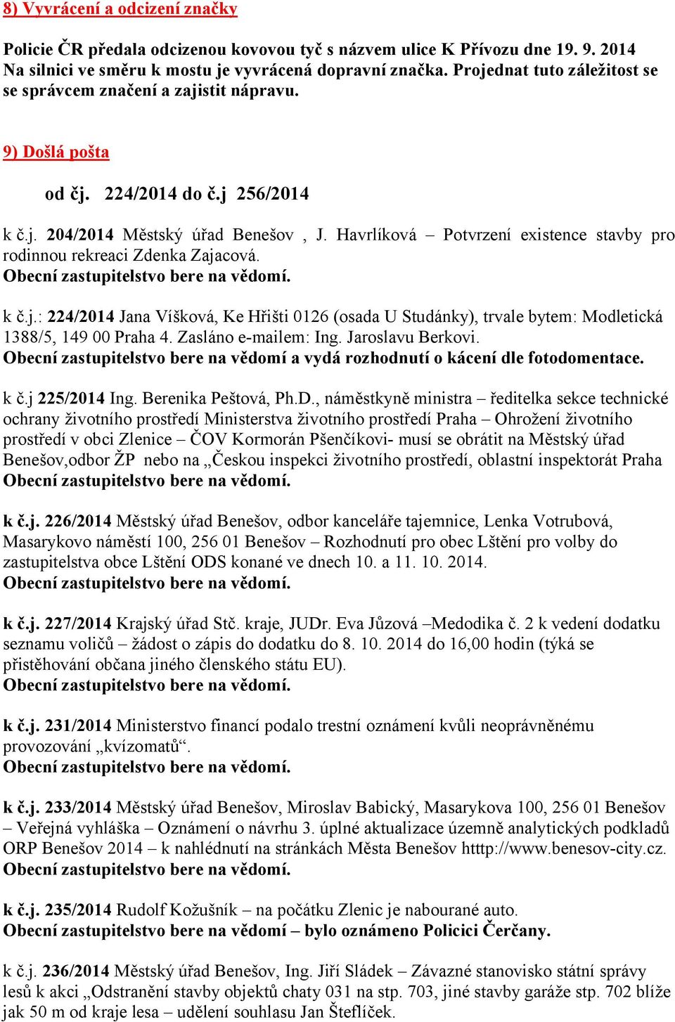 Havrlíková Potvrzení existence stavby pro rodinnou rekreaci Zdenka Zajacová. k č.j.: 224/2014 Jana Víšková, Ke Hřišti 0126 (osada U Studánky), trvale bytem: Modletická 1388/5, 149 00 Praha 4.