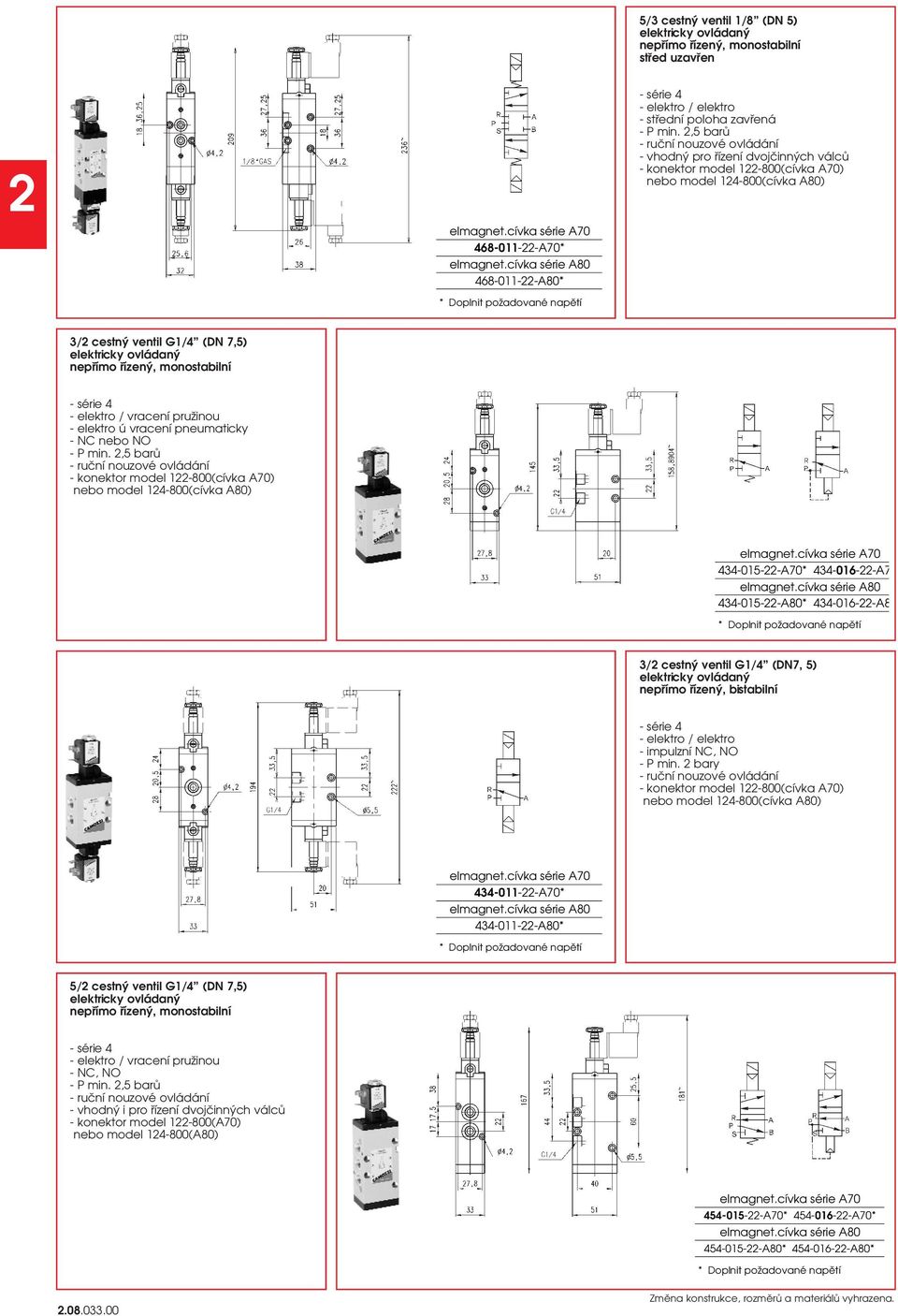 cestný ventil G1/4 (DN7, 5) - impulzní NC, NO 434-011--A70* 434-011--A80* 5/ cestný ventil G1/4 (DN 7,5) - NC, NO - vhodný i pro