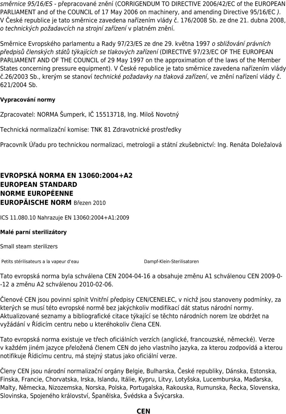 Směrnice Evropského parlamentu a Rady 97/23/ES ze dne 29.