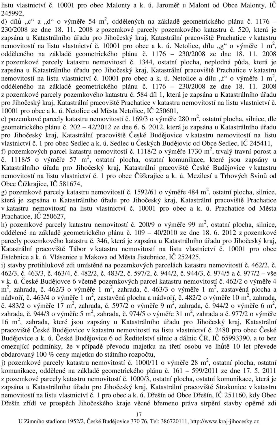 10001 pro obec a k. ú. Netolice, dílu g o výměře 1 m 2, odděleného na základě geometrického plánu č. 1176 230/2008 ze dne 18. 11. 2008 z pozemkové parcely katastru nemovitostí č.