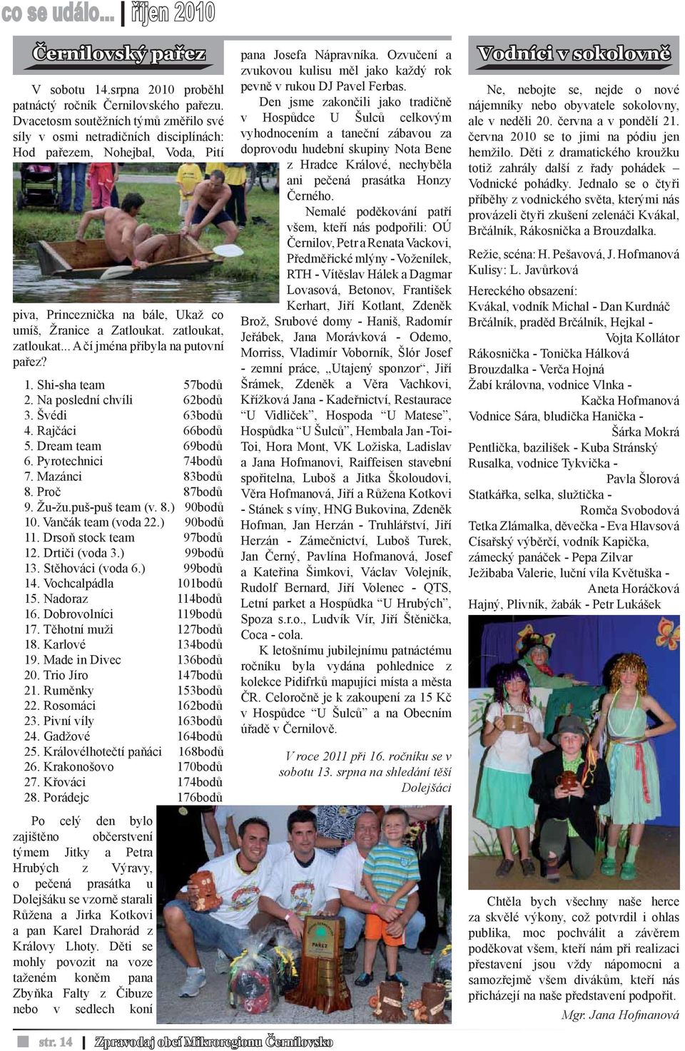 .. A čí jména přibyla na putovní pařez? 1. Shi-sha team 57bodů 2. Na poslední chvíli 62bodů 3. Švédi 63bodů 4. Rajčáci 66bodů 5. Dream team 69bodů 6. Pyrotechnici 74bodů 7. Mazánci 83bodů 8.