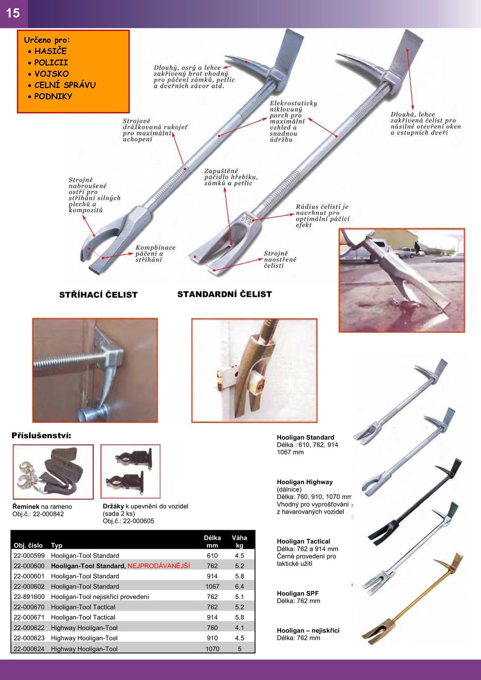 íslo Typ Délka mm Váha kg 22-000599 Hooligan-Tool Standard 610 4.5 22-000600 Hooligan-Tool Standard, NEJPRODÁVAN JŠÍ 762 5.2 22-000601 Hooligan-Tool Standard 914 5.