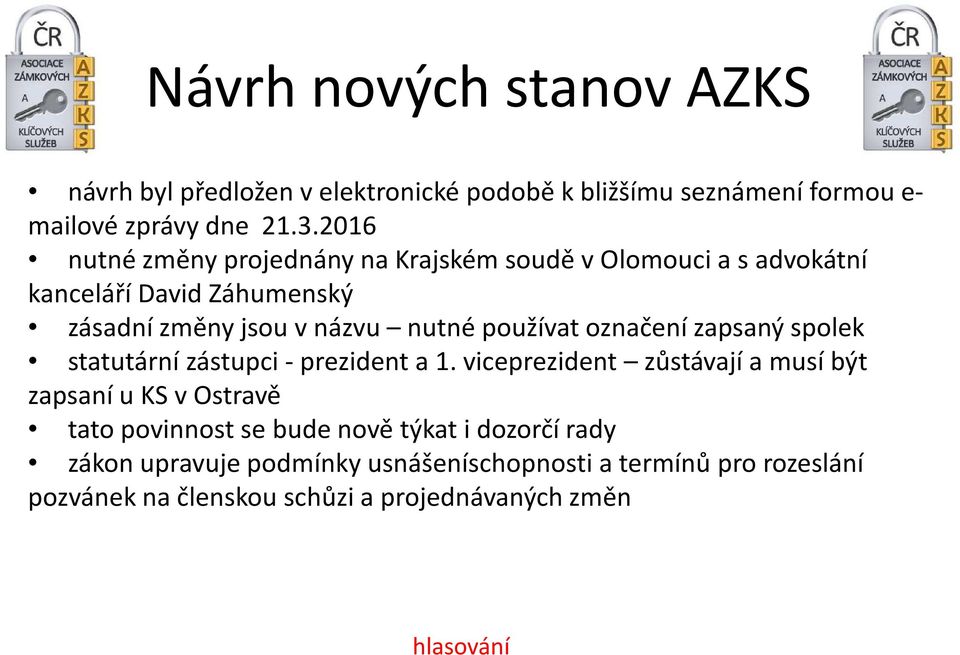 používat označení zapsaný spolek statutární zástupci - prezident a 1.