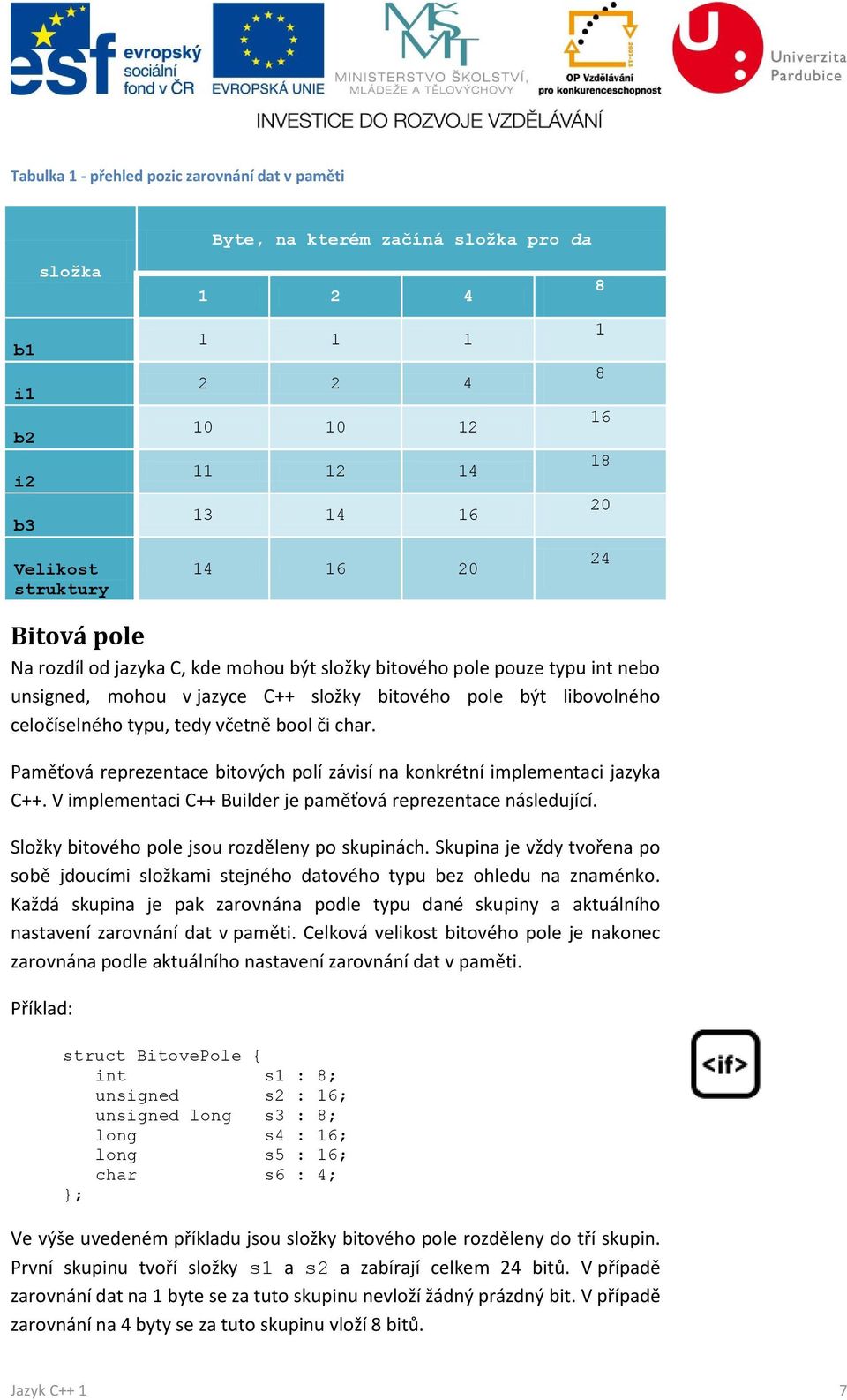 char. Paměťová reprezentace bitových polí závisí na konkrétní implementaci jazyka C++. V implementaci C++ Builder je paměťová reprezentace následující.