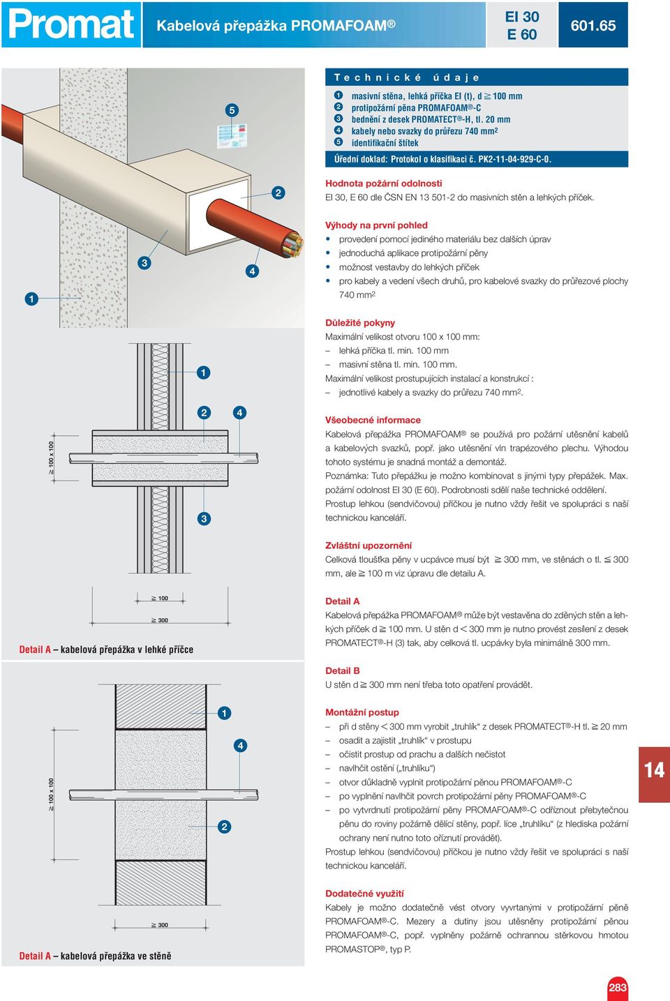 Promat. Ucpávky. utěsnění prostupů instalací. kabelové přepážky. a přepážky  k zabudování. do stěn a stropů - PDF Free Download