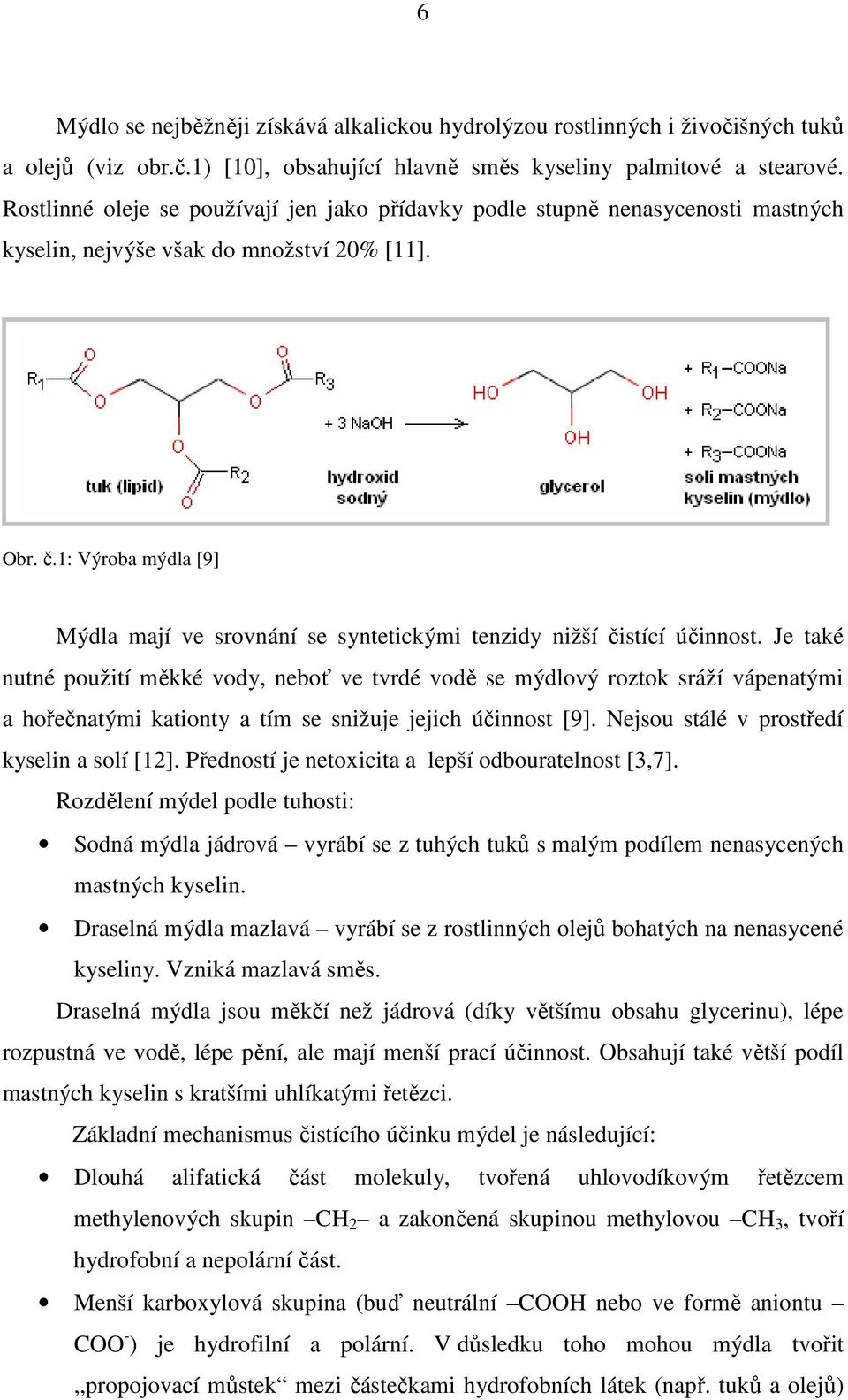 1: Výroba mýdla [9] Mýdla mají ve srovnání se syntetickými tenzidy nižší čistící účinnost.