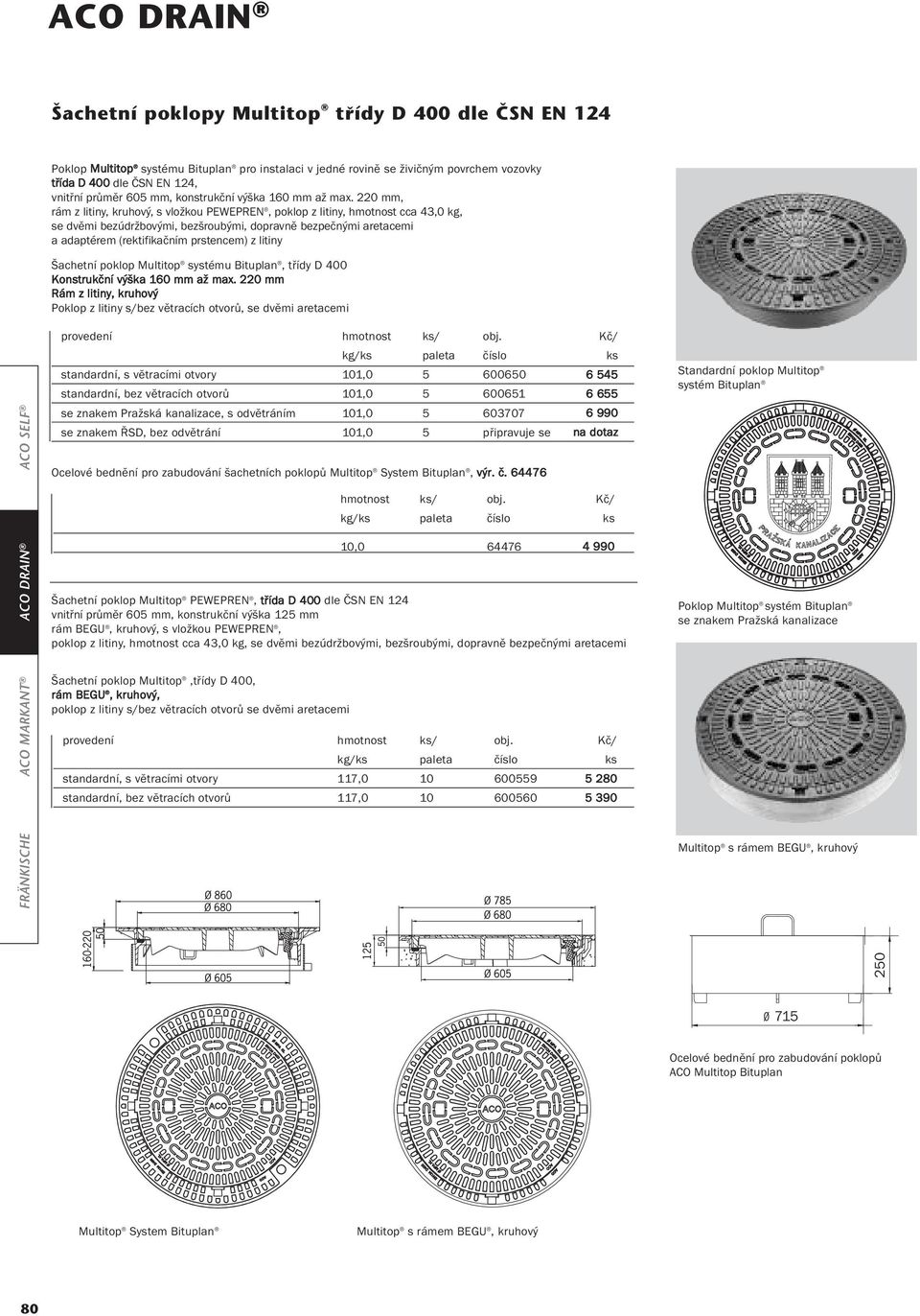 220 mm, rám z litiny, kruhový, s vložkou PEWEPREN, poklop z litiny, hmotnost cca 43,0 kg, se dvěmi bezúdržbovými, bezšroubými, dopravně bezpečnými aretacemi a adaptérem (rektifikačním prstencem) z