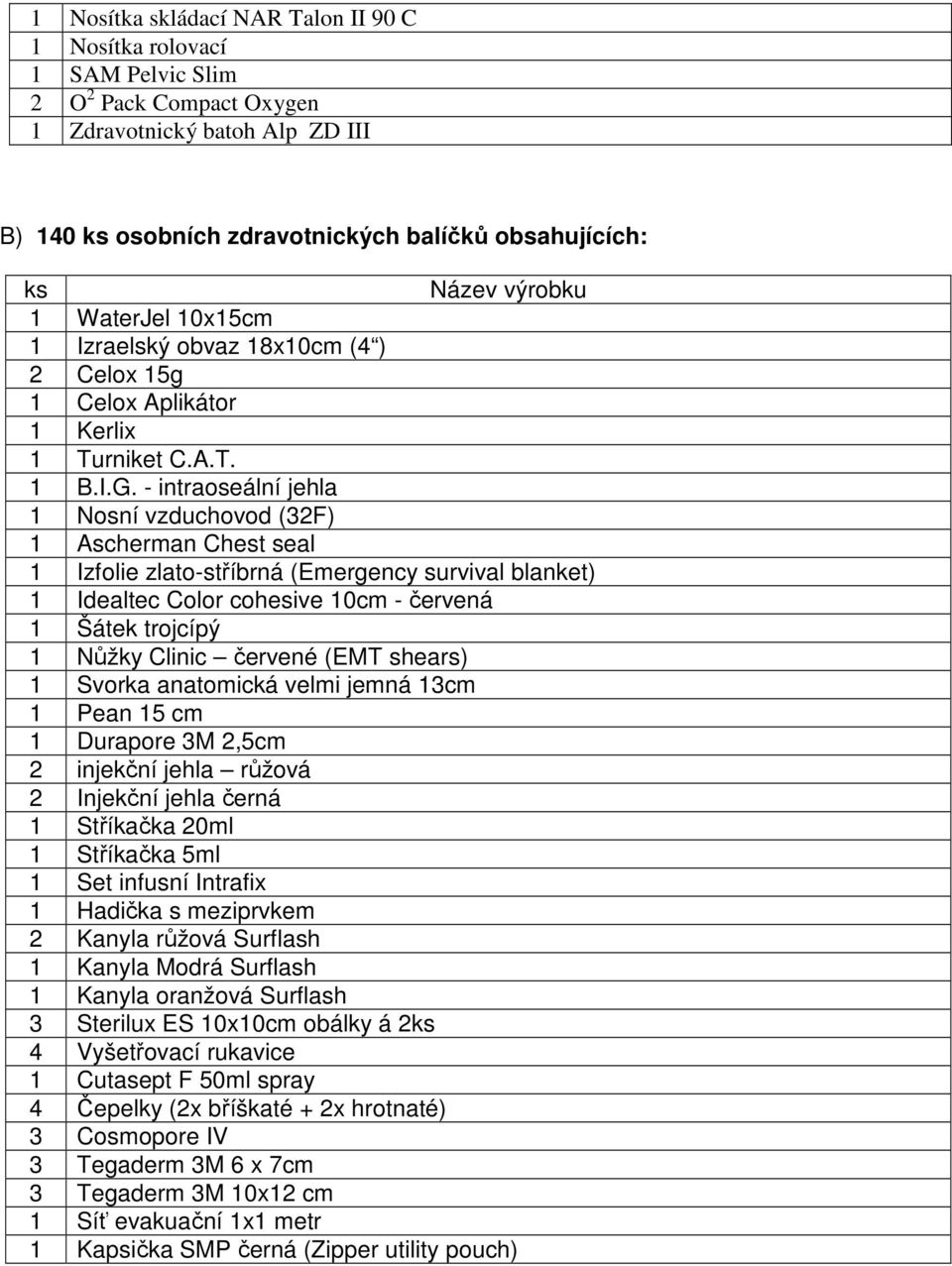 - intraoseální jehla 1 Nosní vzduchovod (32F) 1 Ascherman Chest seal 1 Izfolie zlato-stříbrná (Emergency survival blanket) 1 Idealtec Color cohesive 10cm - červená 1 Šátek trojcípý 1 Nůžky Clinic