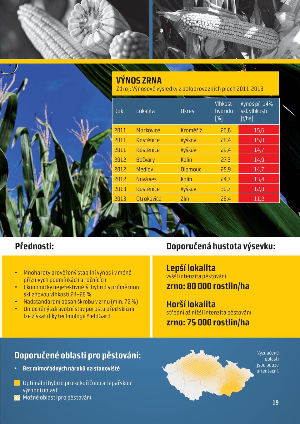 13,4 2013 Rostěnice Vyškov 30,7 12,8 2013 Otrokovice Zlín 26,4 11,2 Přednosti: Mnoha lety prověřený stabilní výnos i v méně příznivých podmínkách a ročnících Ekonomicky nejefektivnější hybrid s