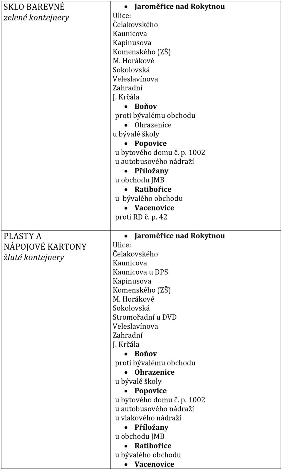 1002 u autobusového nádraží Příložany Ratibořice u bývalého obchodu Vacenovice pr