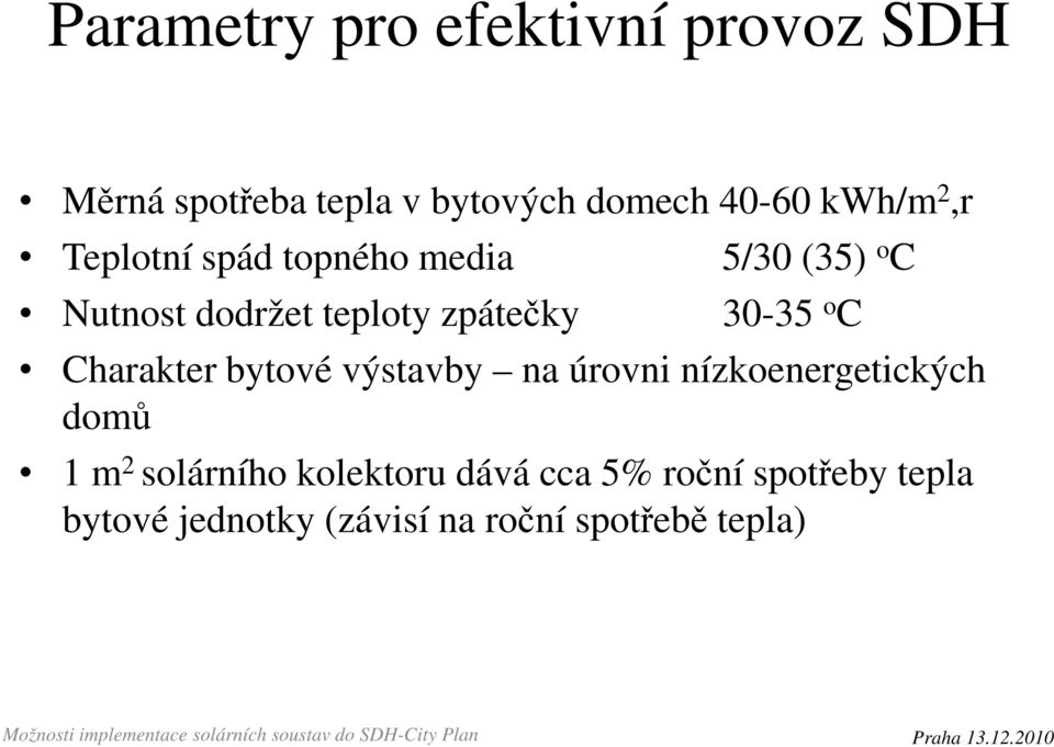 o C Charakter bytové výstavby na úrovni nízkoenergetických domů 1 m 2 solárního