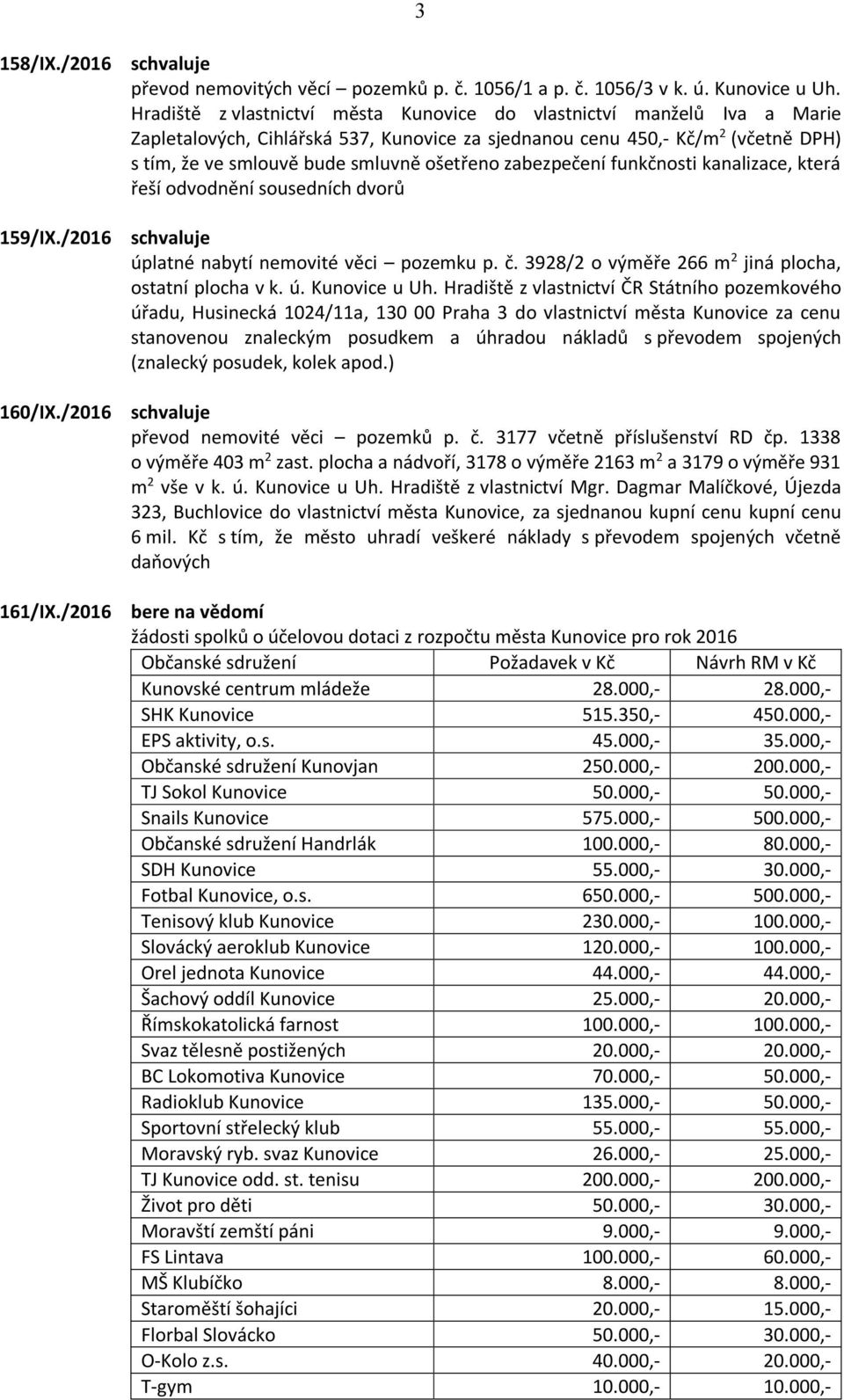 zabezpečení funkčnosti kanalizace, která řeší odvodnění sousedních dvorů úplatné nabytí nemovité věci pozemku p. č. 3928/2 o výměře 266 m 2 jiná plocha, ostatní plocha v k. ú. Kunovice u Uh.
