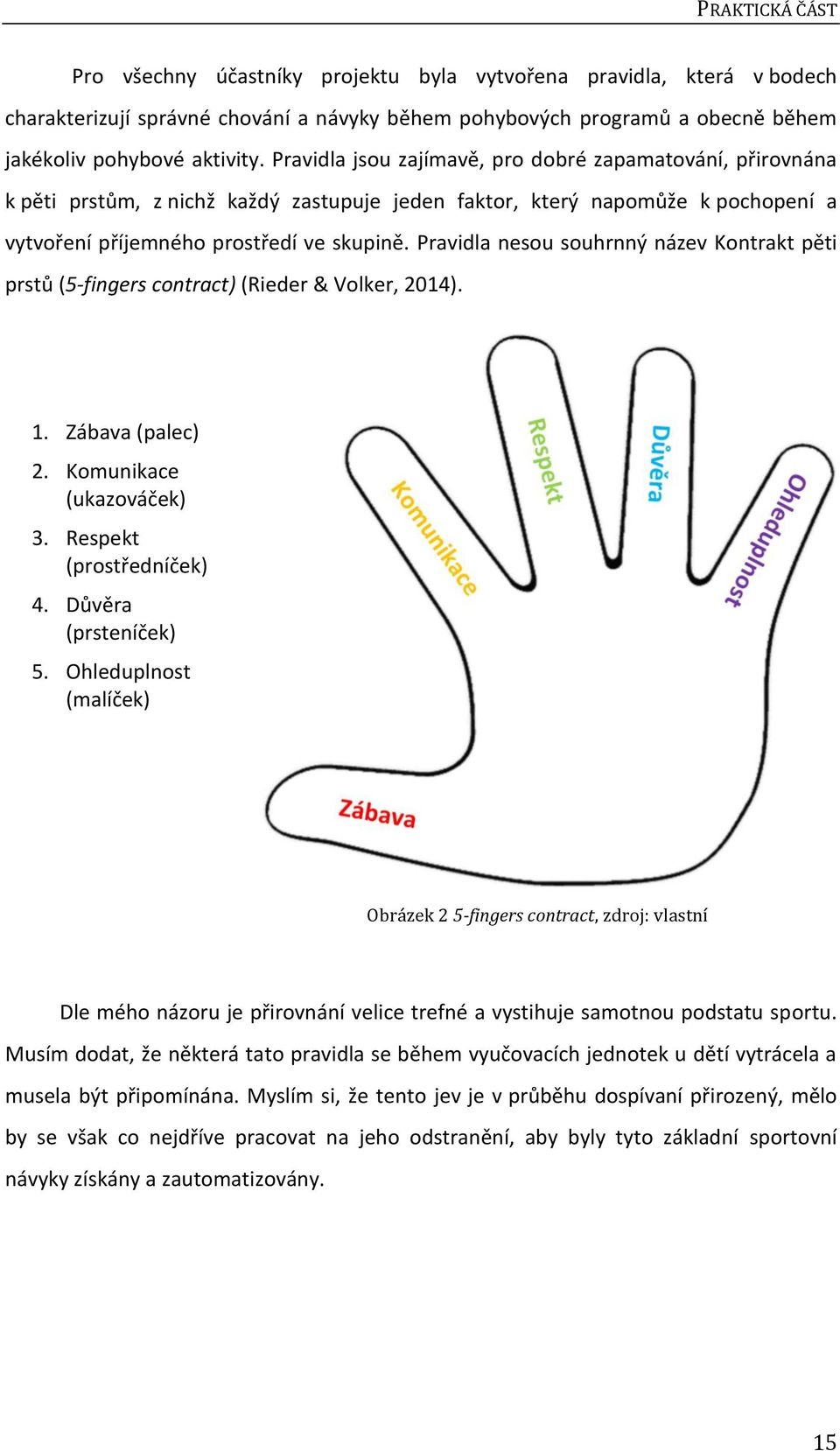 Pravidla nesou souhrnný název Kontrakt pěti prstů (5-fingers contract) (Rieder & Volker, 2014). 1. Zábava (palec) 2. Komunikace (ukazováček) 3. Respekt (prostředníček) 4. Důvěra (prsteníček) 5.