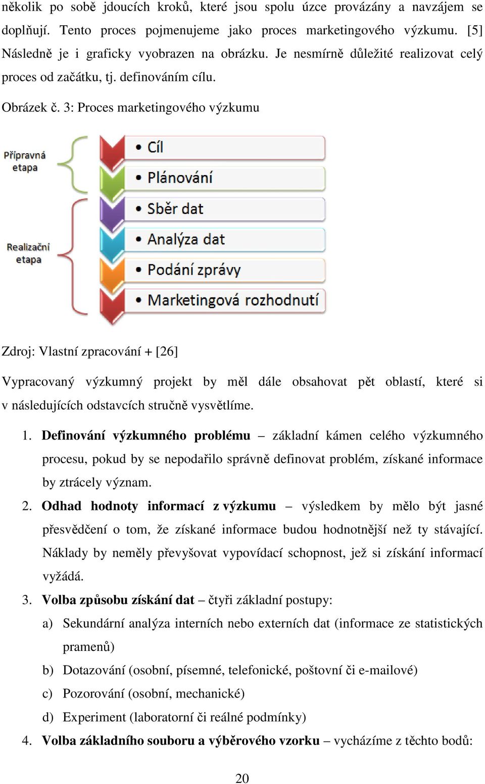 3: Proces marketingového výzkumu Zdroj: Vlastní zpracování + [26] Vypracovaný výzkumný projekt by měl dále obsahovat pět oblastí, které si v následujících odstavcích stručně vysvětlíme. 1.