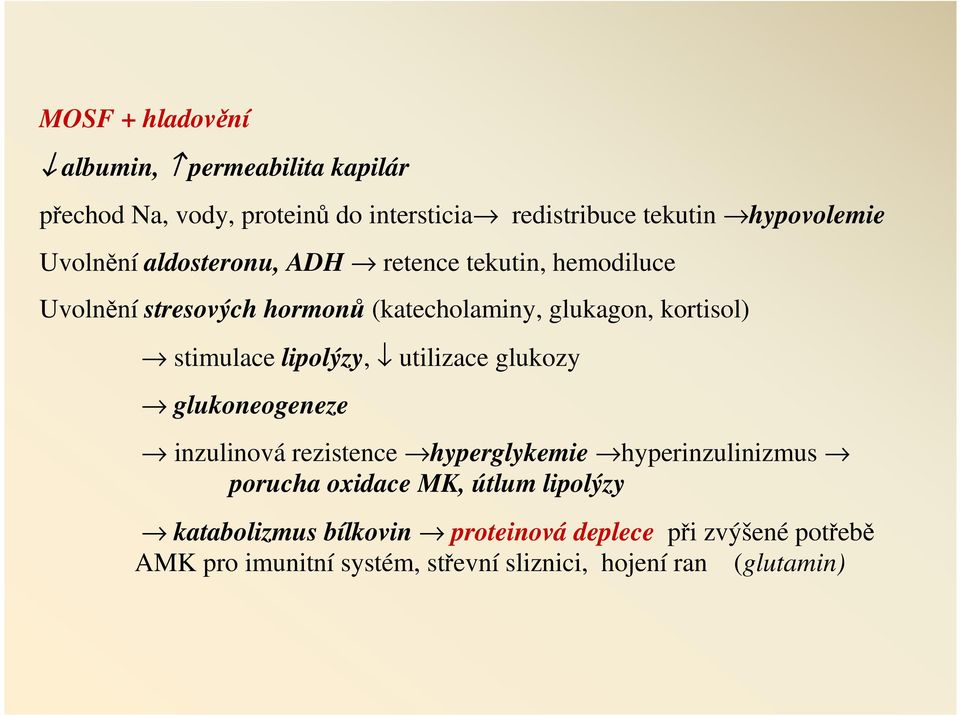 stimulace lipolýzy, utilizace glukozy glukoneogeneze inzulinová rezistence hyperglykemie hyperinzulinizmus porucha oxidace MK,