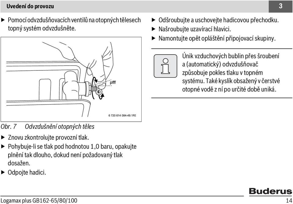 Únik vzduchových bublin přes šroubení a (automatický) odvzdušňovač způsobuje pokles tlaku v topném systému.